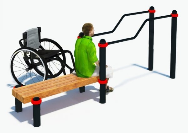 Брусья двухуровневые со скамьей для инвалидов-колясочников W-8.05