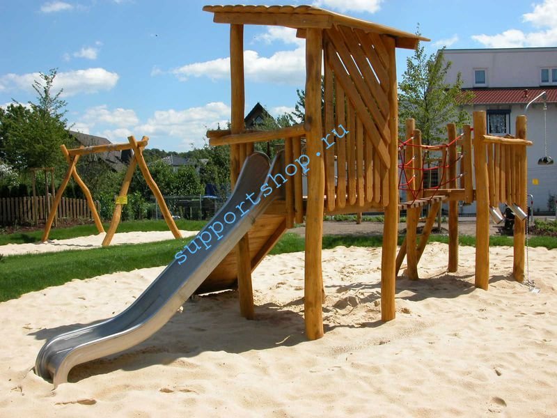 Детская площадка для игр с песком, сетками и горкой из нержавейки